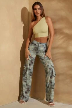 One Shoulder Open Back Crop Top In Sage -Sway Line Zone 5868 6787 13 Alora Sage One Shoulder Top Zion Khaki Print Cargo Trouser 14731e48 736c 43f5 b0d1 413541fb6739