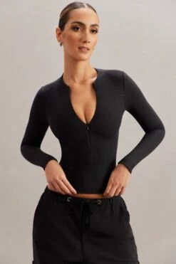 Long Sleeve Crop Top In Black 10 Long Sleeve Crop Top In Black -Sway Line Zone 5873 6 Ilina Black Long Sleeve Zip Up Top 39598551 bf98 4400 a7d7 1b07542424f8