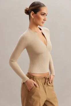 Long Sleeve Crop Top In Stone 9 Long Sleeve Crop Top In Stone -Sway Line Zone 5873 6 Ilina Stone Long Sleeve Zip Up Top