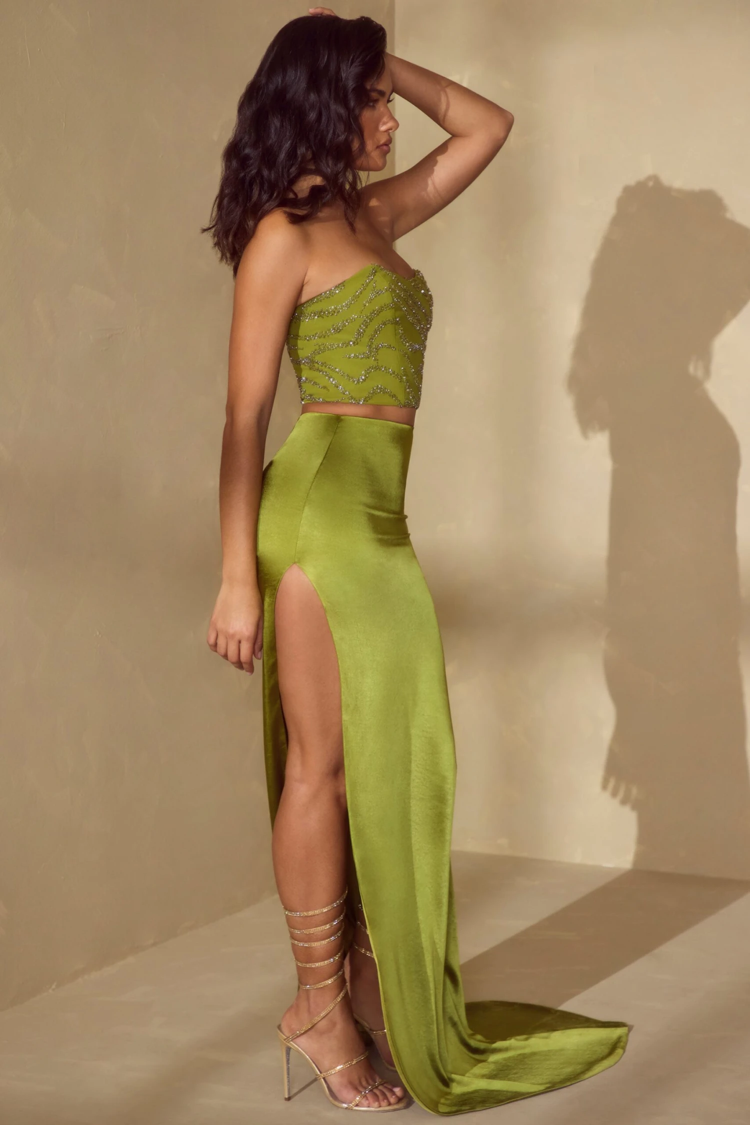 Embellished Bandeau Corset Top In Olive 8 Embellished Bandeau Corset Top In Olive - Image 8