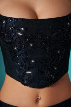 Embellished Lace Corset Crop Top In Black -Sway Line Zone 5955 5959 12 Black Lace Low Trousers Embelished Lace Corset With Inverted Sweetheart Neckline 31ae7b4e 7e55 48a9 9395 0e678d62abd7