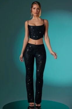Embellished Lace Corset Crop Top In Black -Sway Line Zone 5955 5959 1 Black Lace Low Trousers Embelished Lace Corset With Inverted Sweetheart Neckline c1f044fa 782f 4276 913d b446d936b278