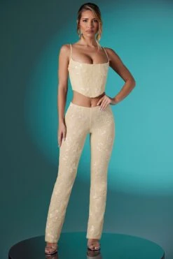Embellished Lace Corset Crop Top In Ivory -Sway Line Zone 5955 5959 2 Ivory Lace Low Trousers Embelished Lace Corset With Inverted Sweetheart Neckline 02505b8f 41e8 421f bb3a 3c4c4e0ba832