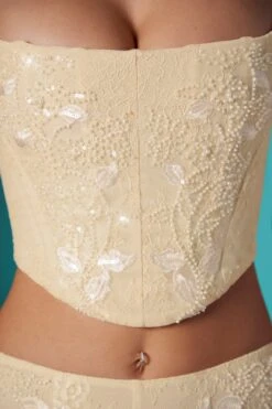 Embellished Lace Corset Crop Top In Ivory -Sway Line Zone 5955 5959 8 Ivory Lace Low Trousers Embelished Lace Corset With Inverted Sweetheart Neckline 4c9ba6b0 ef3a 474a b947 2626a4095d2d