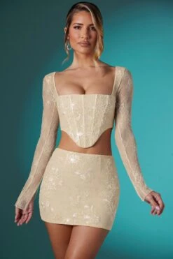 Long Sleeve Embellished Lace Corset Crop Top In Ivory -Sway Line Zone 5958 5960 3 Ivory Embellished Lace Corset Top Mini Skirt 031c6bd1 ae8e 4f86 8d22 4f857adc5360