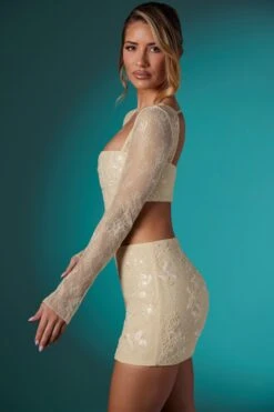 Long Sleeve Embellished Lace Corset Crop Top In Ivory -Sway Line Zone 5958 5960 7 Ivory Embellished Lace Corset Top Mini Skirt 2dd5a29b 5589 423f a3cd 7bc5220e4ca6