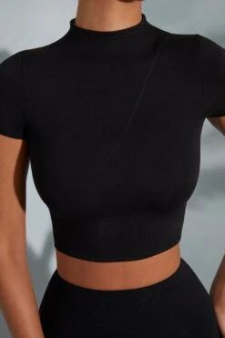 Contrast Stitch Turtleneck Crop Top In Black -Sway Line Zone 6047 6048 14 Arwen Irie Black Contrast Stitch Top Midaxi Skirt