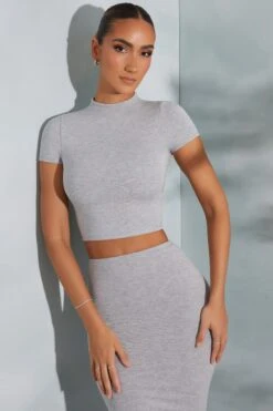 Contrast Stitch Turtleneck Crop Top In Marled Grey 13 Contrast Stitch Turtleneck Crop Top In Marled Grey -Sway Line Zone 6047 6048 4 Arwen Irie Grey Contrast Stitch Top Midaxi Skirt