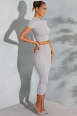 Contrast Stitch Turtleneck Crop Top In Marled Grey 16 Contrast Stitch Turtleneck Crop Top In Marled Grey -Sway Line Zone 6047 6048 6 Arwen Irie Grey Contrast Stitch Top Midaxi Skirt