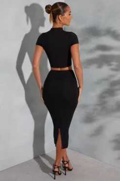 Contrast Stitch Turtleneck Crop Top In Black -Sway Line Zone 6047 6048 7 Arwen Irie Black Contrast Stitch Top Midaxi Skirt