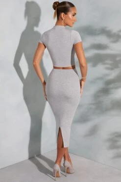 Contrast Stitch Turtleneck Crop Top In Marled Grey 17 Contrast Stitch Turtleneck Crop Top In Marled Grey -Sway Line Zone 6047 6048 7 Arwen Irie Grey Contrast Stitch Top Midaxi Skirt