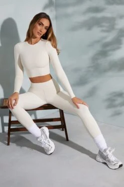 Round Neck Long Sleeve Top In Ivory -Sway Line Zone 6055 6064 1 Camden Lori White Seamless Crop Top Leggings 4631941b 2374 4fe3 9226 927bf1c51fbb