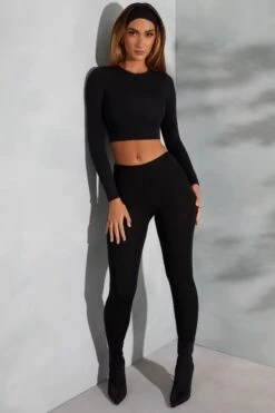 Round Neck Long Sleeve Top In Black -Sway Line Zone 6055 6064 2 Camden Lori Black Seamless Crop Top Leggings