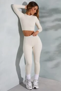 Round Neck Long Sleeve Top In Ivory -Sway Line Zone 6055 6064 2 Camden Lori White Seamless Crop Top Leggings 4d9bc85b db5c 4e57 b2c5 8524a4601439