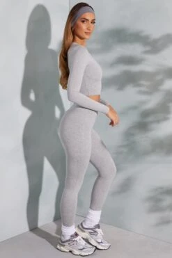 Round Neck Long Sleeve Top In Marled Grey 16 Round Neck Long Sleeve Top In Marled Grey -Sway Line Zone 6055 6064 4 Camden Lori Marled Grey Seamless Crop Top Leggings