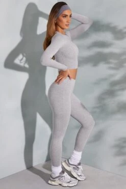 Round Neck Long Sleeve Top In Marled Grey 21 Round Neck Long Sleeve Top In Marled Grey -Sway Line Zone 6055 6064 5 Camden Lori Marled Grey Seamless Crop Top Leggings