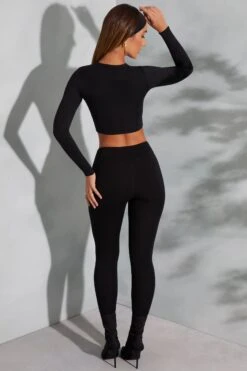 Round Neck Long Sleeve Top In Black -Sway Line Zone 6055 6064 7 Camden Lori Black Seamless Crop Top Leggings