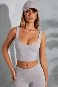 Sweetheart Neckline Crop Top In Marled Grey -Sway Line Zone 6056 6058 10 Grey Shorts Contour Crop Top