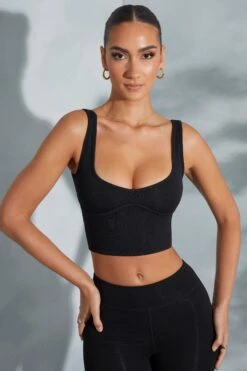 Sweetheart Neckline Crop Top In Black -Sway Line Zone 6056 6058 11 Taron Trista Black Shorts Contour Crop Top