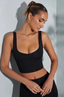 Sweetheart Neckline Crop Top In Black -Sway Line Zone 6056 6058 12 Taron Trista Black Shorts Contour Crop Top