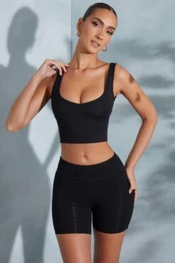 Sweetheart Neckline Crop Top In Black -Sway Line Zone 6056 6058 14 Taron Trista Black Shorts Contour Crop Top fa0b8dee 4cc3 49a1 8d58 4fb8b3c13888