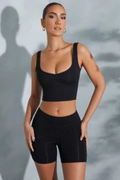 Sweetheart Neckline Crop Top In Black -Sway Line Zone 6056 6058 1 Taron Trista Black Shorts Contour Crop Top