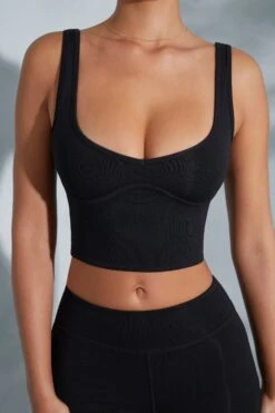 Sweetheart Neckline Crop Top In Black -Sway Line Zone 6056 6058 4 Taron Trista Black Shorts Contour Crop Top