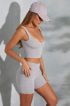 Sweetheart Neckline Crop Top In Marled Grey -Sway Line Zone 6056 6058 6 Grey Shorts Contour Crop Top