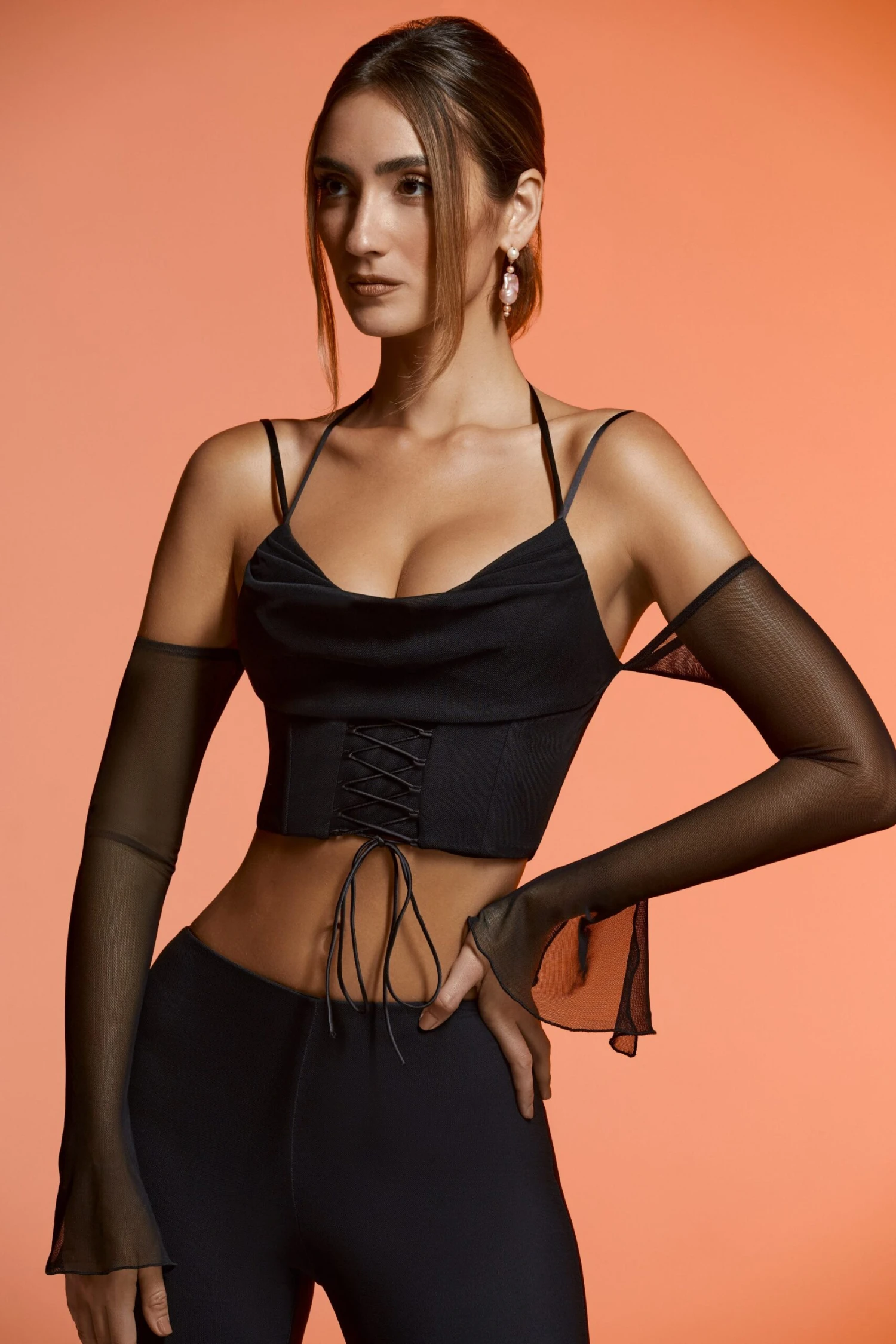 Long Sleeve Cold Shoulder Crop Top In Black 5 Long Sleeve Cold Shoulder Crop Top In Black - Image 5