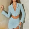 Tweed Corset Cropped Blazer In Light Blue