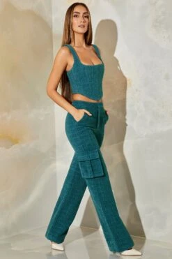 Tweed Square Neck Corset Crop Top In Teal -Sway Line Zone 6150 6151 5 Una Hendrix teal tweed square neck corset cargo pants 1