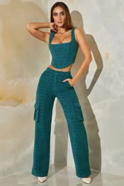 Tweed Square Neck Corset Crop Top In Teal -Sway Line Zone 6150 6151 6 Una Hendrix teal tweed square neck corset cargo pants 1