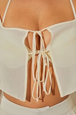 Long Sleeve Ruched Bralette With Sheer Overlay In Stone 10 Long Sleeve Ruched Bralette With Sheer Overlay In Stone -Sway Line Zone 6152 6170 5 Veryan Daya Stone Mesh Bra Top With Chiffon Overlay Cardigan Satin Straight Leg Cargo Pants