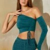 Ruched One Shoulder Crop Top In Teal