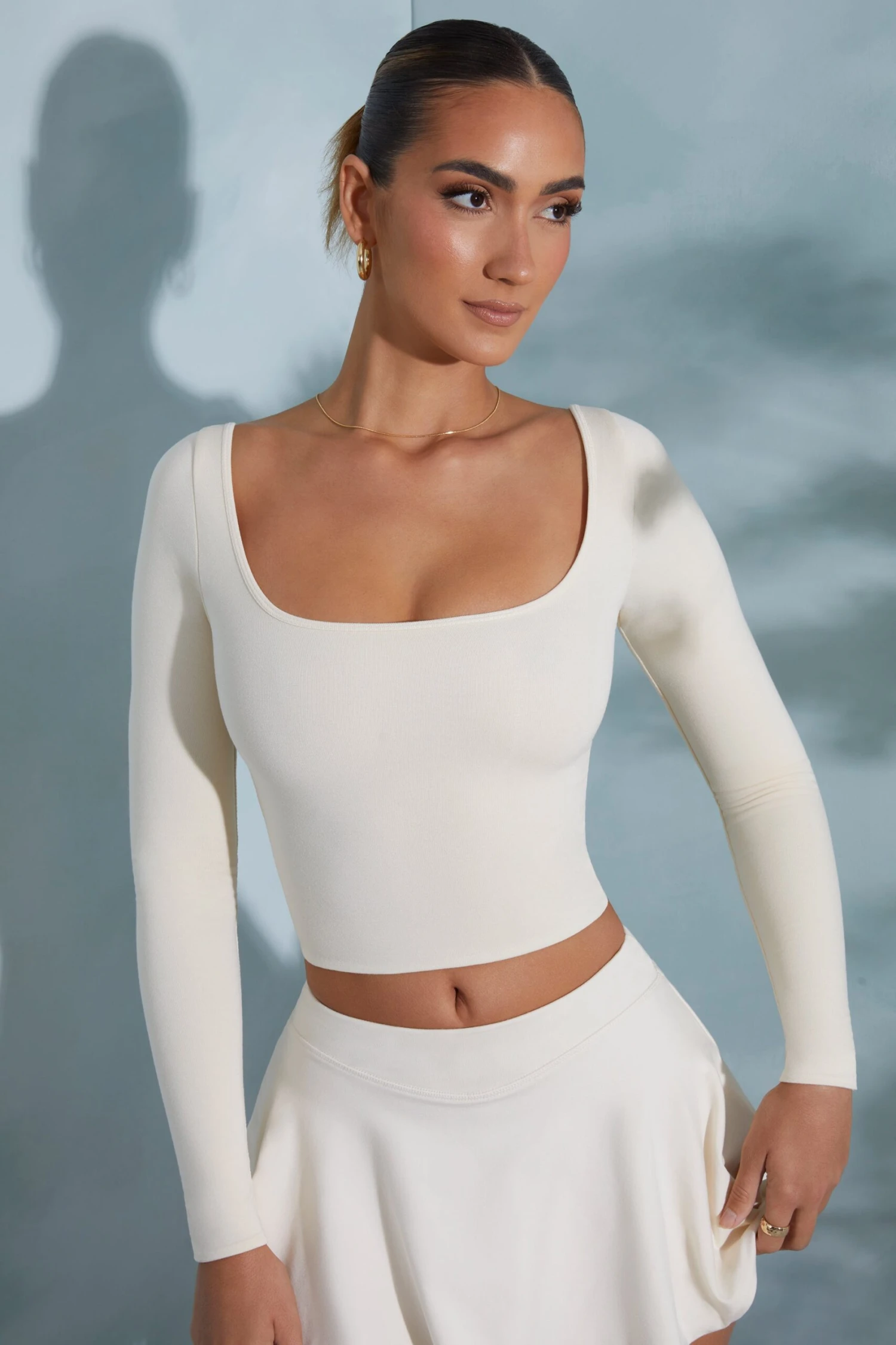 Rounded Square Neck Long Sleeve Top In Ivory 5 Rounded Square Neck Long Sleeve Top In Ivory - Image 5