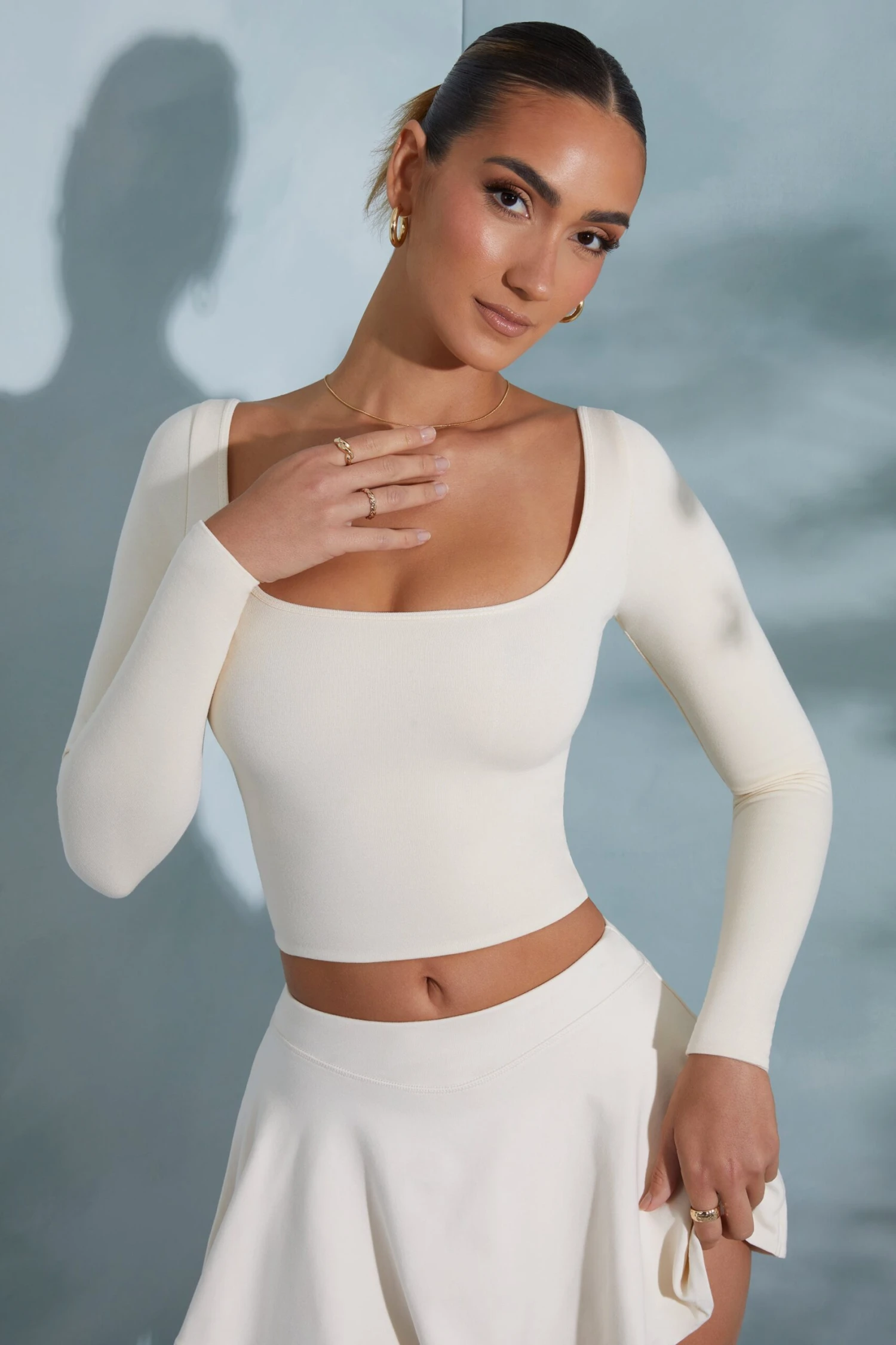 Rounded Square Neck Long Sleeve Top In Ivory 1 Rounded Square Neck Long Sleeve Top In Ivory