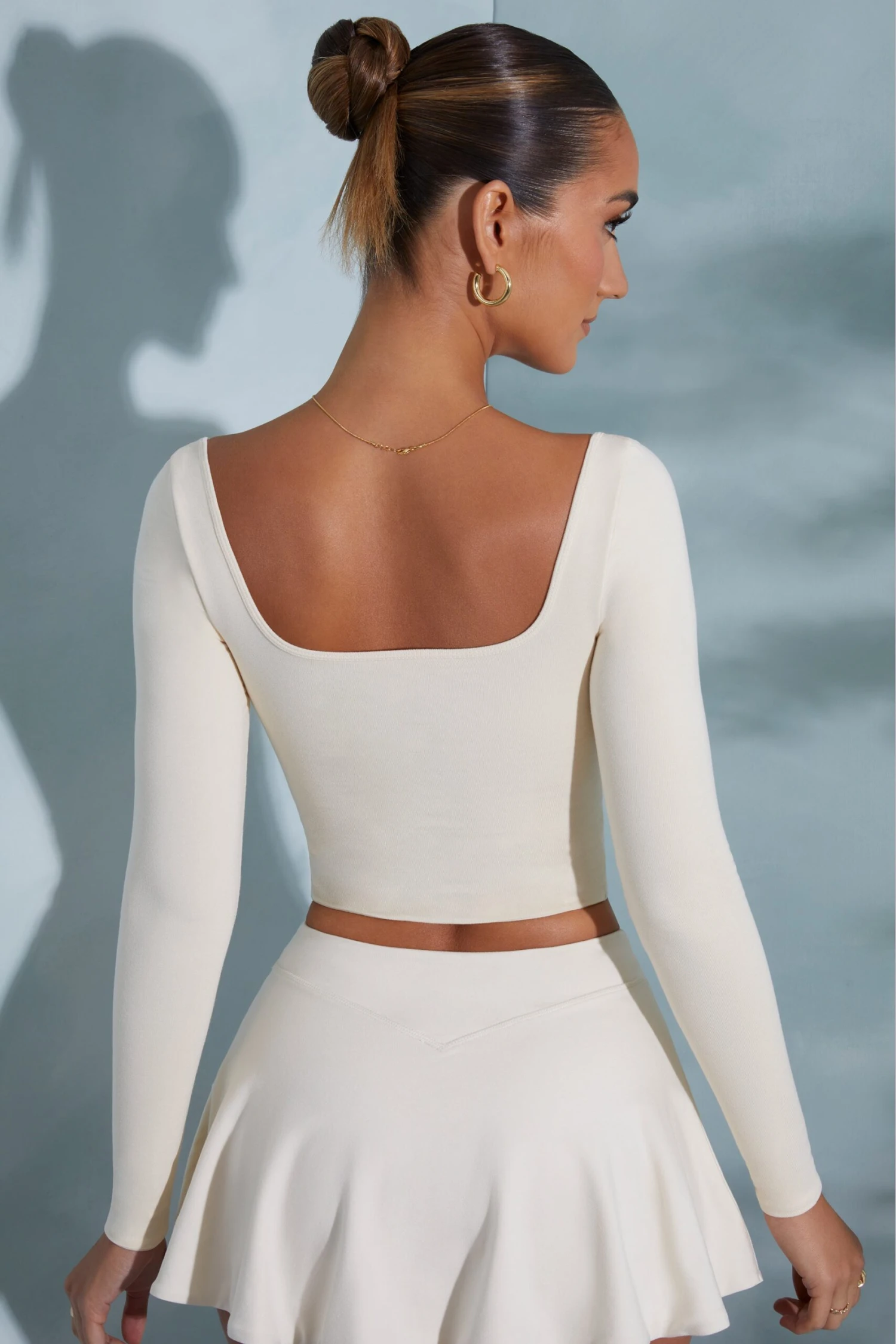 Rounded Square Neck Long Sleeve Top In Ivory 2 Rounded Square Neck Long Sleeve Top In Ivory - Image 2