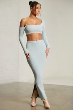Asymmetric Long Sleeve Crop Top In Mint -Sway Line Zone 6312 6711 10 Green One Shoulder Crop Top Maxi Skirt