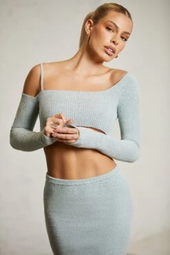 Asymmetric Long Sleeve Crop Top In Mint -Sway Line Zone 6312 6711 15 Green One Shoulder Crop Top Maxi Skirt