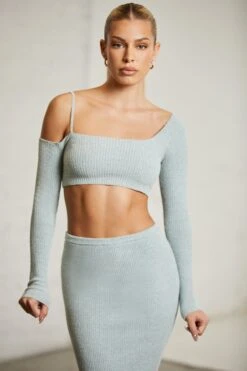Asymmetric Long Sleeve Crop Top In Mint -Sway Line Zone 6312 6711 17 Green One Shoulder Crop Top Maxi Skirt
