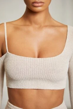 Asymmetric Long Sleeve Crop Top In Beige -Sway Line Zone 6312 6711 2 Praline One Shoulder Crop Top Maxi Skirt