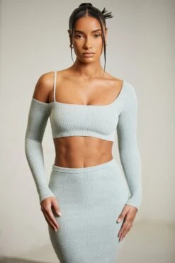 Asymmetric Long Sleeve Crop Top In Mint -Sway Line Zone 6312 6711 4 Green One Shoulder Crop Top Maxi Skirt