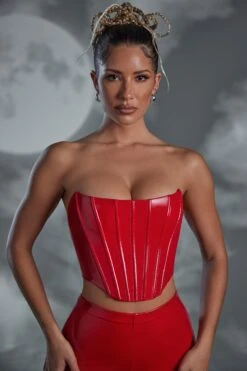 Push Up Vinyl Corset In Red