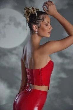 Push Up Vinyl Corset In Red -Sway Line Zone 6339 6 Otieno Red Vinyl Bustier Corset Top 1