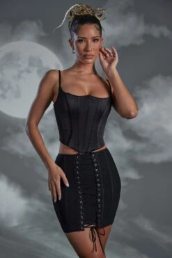 Lace Up Mini Skirt In Black 11 Lace Up Mini Skirt In Black -Sway Line Zone 6349 1 Black Lace Up Mini Skirt