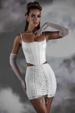 Lace Up Mini Skirt In White -Sway Line Zone 6349 5 Asra white corset mini skirt
