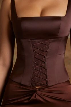 Longline Lace Up Corset Top In Brown -Sway Line Zone 6386 6584 12 Aysun Kiraz Brown Layered Lace Up Corset Twist Maxi Skirt 79731765 ff75 4c11 bb01 da7c9edb93e0