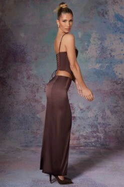 Push Up Full Length Corset In Brown -Sway Line Zone 6535 6722 5 Dawson Brown Push Up Corset Maxi Skirt With Side Slit