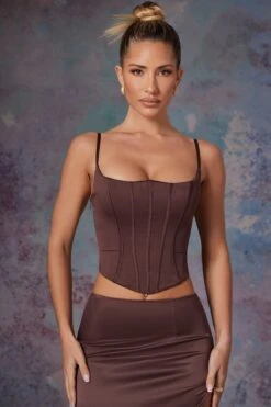 Push Up Full Length Corset In Brown -Sway Line Zone 6535 6722 9 Dawson Brown Push Up Corset Maxi Skirt With Side Slit