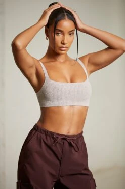 Curved Neck Crop Top In Mocha 14 Curved Neck Crop Top In Mocha -Sway Line Zone 6540 6718 11 Chocolate Brown Knitted Bra Crop Top Cargo Trousers